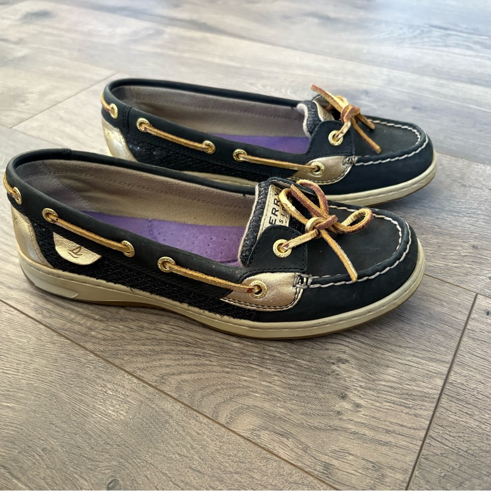 Sperry Women's Black and Gold Loafers